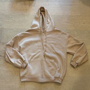 Beige Zip-Up Hoodie